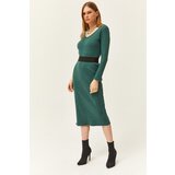 Olalook Women's Green Pool Neck Thick Ribbed Midi Dress | Shoptok.si