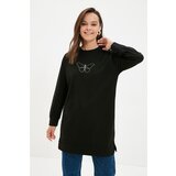 Trendyol Black Crew Neck Printed Knitted Sweatshirt Cene