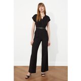 Trendyol Black Belted Double Breasted Collar Jumpsuit Cene