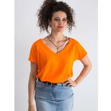Fashion Hunters Narančasta fluo narančasta pamučna majica s V izrezom Cene