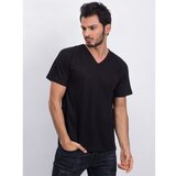 Fashion Hunters Crna muška majica s V izrezom cene