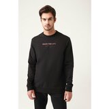 Avva Men's Black Crew Neck Cotton Printed Standard Fit Regular Fit Sweatshirt Cene
