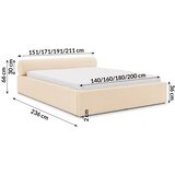 Ropez Kremno bela oblazinjena zakonska postelja s prostorom za shranjevanje z letvenim dnom 140x200 cm Cille – | Shoptok.si