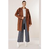 By Saygı Handkerchief Collar Inner Lined Waist Belted Bag Pocket Imported Cachet Coat | shoptok.hr