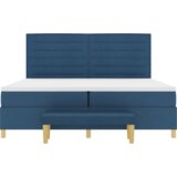  Posteljni okvir z vzmetnico in klopjo Modra 200x200 cm Tkanina, (22049028) | Shoptok.si