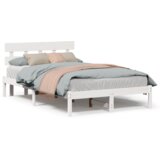 vidaXL Beli posteljni okvir z naslonom 140x190 cm trdi bor | Shoptok.si