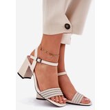 VINCEZA Women's Sandals On Heel With Zirconia And Braid Beige 62228 | Shoptok.si