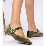 Gemre Green women's suede ballet flats with a buckle Kvitta | Shoptok.si