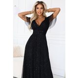 numoco basic 635-2 MELANIA long, shiny dress with a neckline and short sleeves - black | Shoptok.si