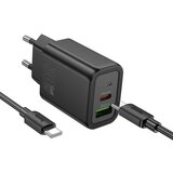 Hoco zidni punjač usb a + type c + kabl type c na type c pd QC3.0 3A 30W N63 crni | ePonuda.com