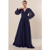 By Saygı Lace-Up Front Underwire Lined Long Chiffon Dress
