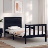 Maison Chic Posteljni okvir - Enojna postelja - Postelja za odrasle 75x190 cm z vzglavjem črn trden les-J16063, (21770888) | Shoptok.si