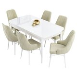 Hanah home trpezarijski set Kar, sto na razvlačenje i 6 stolica, bela ploča, krem tkanina Babyface | Eponuda.com