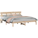 vidaXL Posteljni okvir z naslonjalom 200x200 cm Trden borov les | Shoptok.si