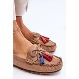 Boto Suede Loafers With Bow And Fringes Dark beige Dorine | shoptok.hr