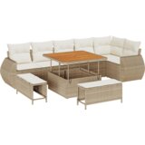 vidaXL Vrtni sofa set od 9 dijelova s jastucima u bež poliratan i akaciji, Set za vrtno objedovanje od 3 dijela s jastucima u bež poliratan i akaciji | shoptok.hr