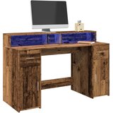  Radni stol s LED svjetlima boja staro drvo 140x55x91 cm drveni | shoptok.hr