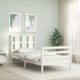 The Living Store Posteljni okvir z vzglavjem bel 100x200 cm trden les - Posteljni Okvir, (21527685) Cene