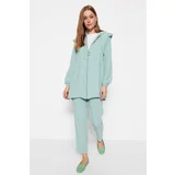 Trendyol Mint Ruffled Hooded Woven Aerobin Tunic-Pants Set