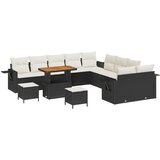 vidaXL set od 13 komada vrtnih sofa s jastucima crni poli ratan akacija, set od 3 komada vrtne blagovaonice s jastucima crni poli ratan akacija Cijene
