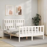The Living Store Posteljni okvir z vzglavjem bel 120x200 cm trden les - Posteljni Okvir, (21528117) | Shoptok.si