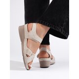 Shelvt Women's wedge sandals with velcro beige | Shoptok.si
