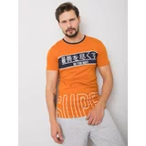 Fashion Hunters Oranžové pánské bavlněné tričko