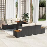 vidaXL 7-delni vrtni jedilni set z blazinami črna poli ratan acacia | Shoptok.si