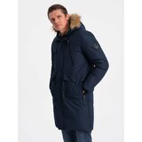 Ombre Alaskan men's winter jacket with detachable fur from the hood - navy blue cene