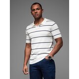 Ombre Men's horizontal striped viscose polo shirt - white and navy | Shoptok.si