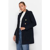 Trendyol Navy Blue Gold Button Detailed Wool Cuffed Jacket Coat Cene