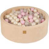 MeowBaby Okrogel bazen s kroglicami H30cm, žamet, ecru, 200 kroglic: Prozorna/Pastelno roza/Biserno/Siva, (20739880) | Shoptok.si