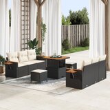 vidaXL 9-delni vrtni sofa set z blazinami črn poli ratan akacija | Shoptok.si