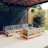 The Living Store Vrtna sedežna garnitura 11-delna s sivimi blazinami borovina - Vrtna Sedežna Garnitura, (21473119) | Shoptok.si