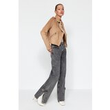 Trendyol Anthracite High Waist Long Straight Jeans with Slits | shoptok.hr