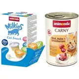 set: 12 x 400 g Carny Adult + 20 x 15 g Milkies Selection - Govedina, piletina i pačja srca + Milkies Snack (4 vrste)