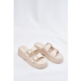 Boto Wedge And Platform Women's Slippers With Buckles Light Beige Nitarelia | shoptok.hr