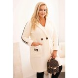 Kesi Włoski Plus Size women's coat made of faux shearling with pockets ecru | Shoptok.si
