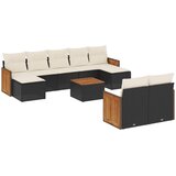  10-dijelni set vrtnih sofa s jastucima crni od poliratana Slike