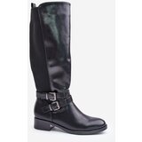 Boto Knee High Women's Boots with Flat Heels and Buckles Black Lotina | Shoptok.si