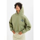 Trendyol mint back print detail hooded knitted sweatshirt Cene