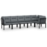 Maison Chic Seti vrtnega pohištva - Vrtna garnitura - Vrtni pohištvo set 6-delna črna in siva poli ratan, (21813488) | Shoptok.si