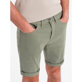Ombre Men's classic denim shorts with rolled up leg - light olive | ePonuda.com