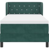 vidaXL Box Spring postelja z blazino, temno zelena, 90x200 cm, žamet | Shoptok.si