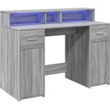  Radni stol s LED svjetlima siva boja hrasta 120x55x91 cm drveni | Shoptok.si