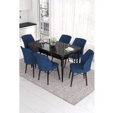 Hanah home Eva - Black Marble, Navy Blue Black MarbleNavy Blue Extendable Dining Table & Chairs Set (7 Pieces) | ePonuda.com