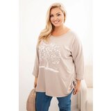 Kesi Włoski Women's Plus Size cotton blouse with tree print beige Cijene