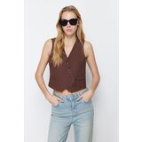 Trendyol Brown Crop Fitted Button Detailed Woven Vest Cene