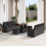 vidaXL 9-delna vrtna sofa garnitura z blazinami Črna Poli ratan Akacija, 3-delni vrtni jedilni set z blazinami Črna Poli ratan Akacija Cene