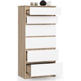 AKORD Komoda, 6 Predalov, Hrast Sonoma/Bela, (5000332092) | Shoptok.si